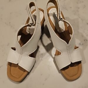 Clarks White Leather Wedge Sandals, New WO Tags